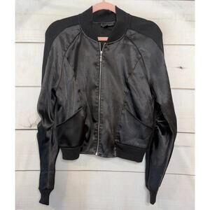 Sheri Bodell Size XS Shiny Black Silver Zip Up Jacket Chic